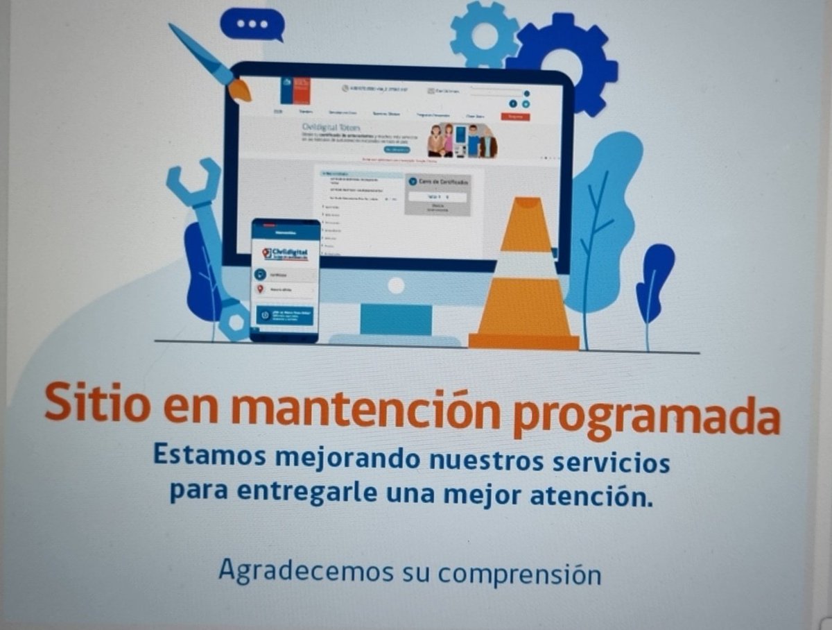 magallania73's tweet photo. @RegCivil_Chile Hasta cuanto dura la mantención? No se pueden sacar certificados de nacimiento y su call no contesta nunca, ademas, sólo funciona hasta las 17:00 hrs https://t.co/jIrUb1Dnro