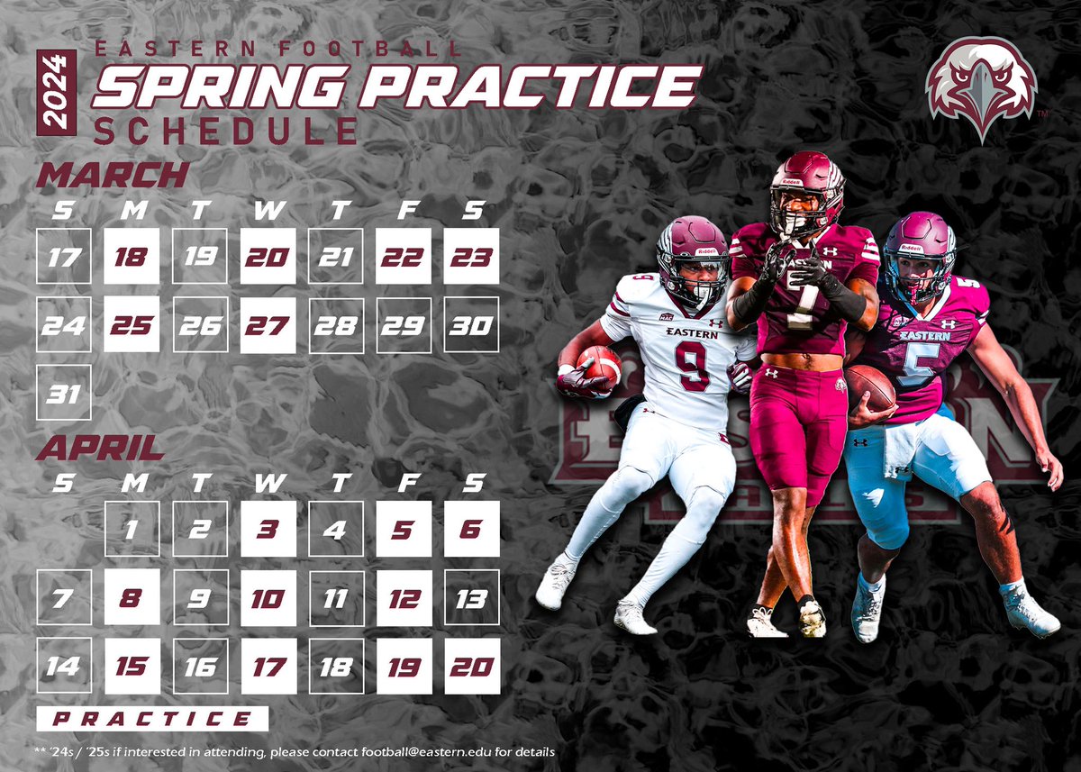 🚨SPRING PRACTICE SCHEDULE🚨 
The building 🧱continues…..E.A.G.L.E.S.
Coaches / Prospects 🔒us in &amp; come check us out!! #FlyWithUs🦅🦅🦅