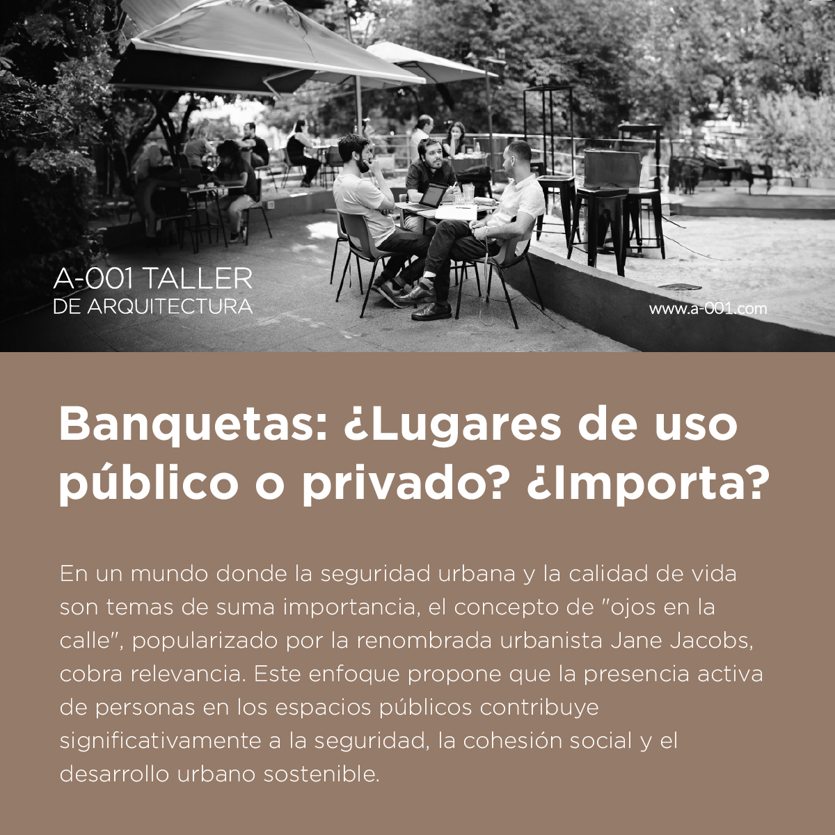 1/3

#Banquetas: ¿Lugares de Uso #Público o #Privado? ¿Importa?

En este artículo, exploro la dualidad de las banquetas como lugares de uso público y privado, analizando su importancia en relación con el concepto de "ojos en la calle" propuesto por Jane Jacobs.

Te cuento más.