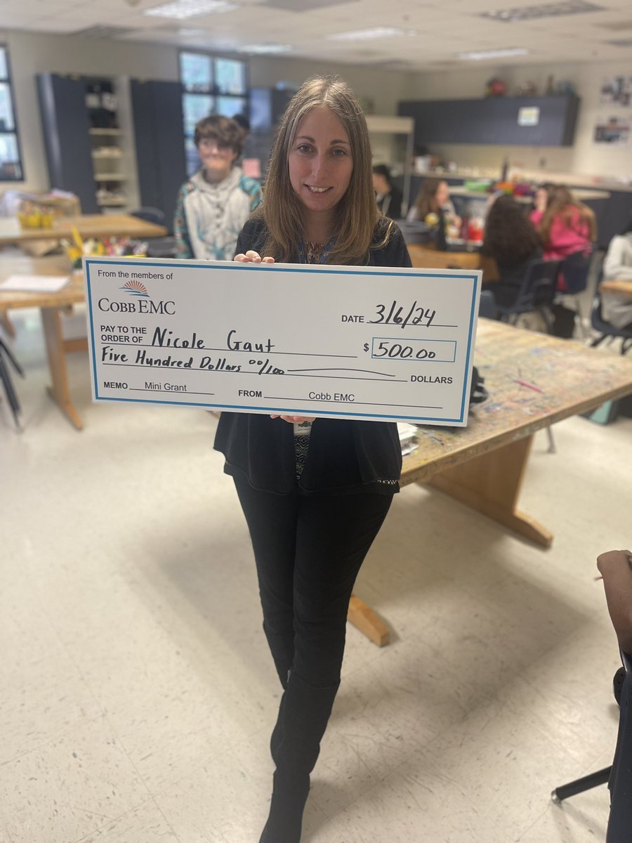 Joni Myler (@jonimyler) on Twitter photo Congrats to Mrs. Nicole Gaut!! Today she received a $500 grant from Cobb EMC to help support <a href="/PalmerMiddle/">Palmer Middle School</a>’s amazing art program!! 🎨 <a href="/CobbEMCEdu/">Cobb EMC Education</a> <a href="/cobbemc/">Cobb EMC</a> <a href="/CobbSchools/">Cobb County Schools</a> <a href="/CobbVisualArts/">Laura LaQuaglia</a> <a href="/palmermiddleart/">Mrs Gaut’s Artists</a> Congrats to Mrs. Nicole Gaut!! Today she received a $500 grant from Cobb EMC to help support <a href="/PalmerMiddle/">Palmer Middle School</a>’s amazing art program!! 🎨 <a href="/CobbEMCEdu/">Cobb EMC Education</a> <a href="/cobbemc/">Cobb EMC</a> <a href="/CobbSchools/">Cobb County Schools</a> <a href="/CobbVisualArts/">Laura LaQuaglia</a> <a href="/palmermiddleart/">Mrs Gaut’s Artists</a>