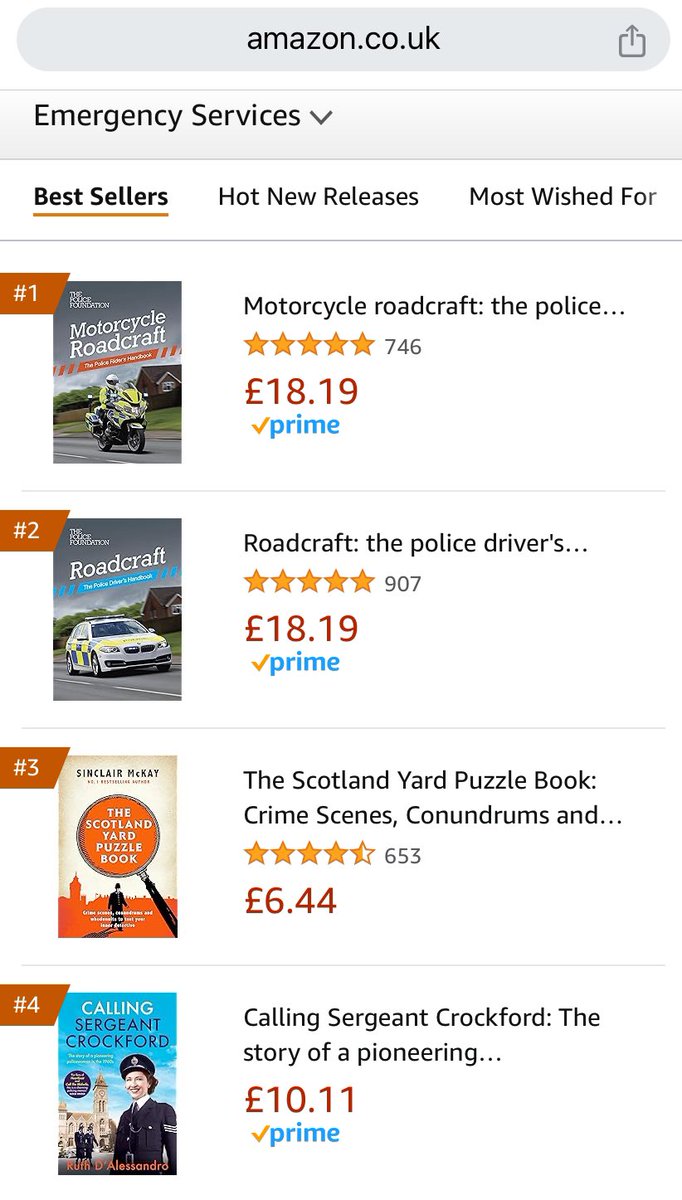 Well this is nice for #WorldBookDay2024 Calling Sergeant Crockford is at #4 in the Emergency Services Bestsellers! Can she knock pesky @Roadcraft off the top spot? #truecrime #policewomen #WomensHistoryMonth2024