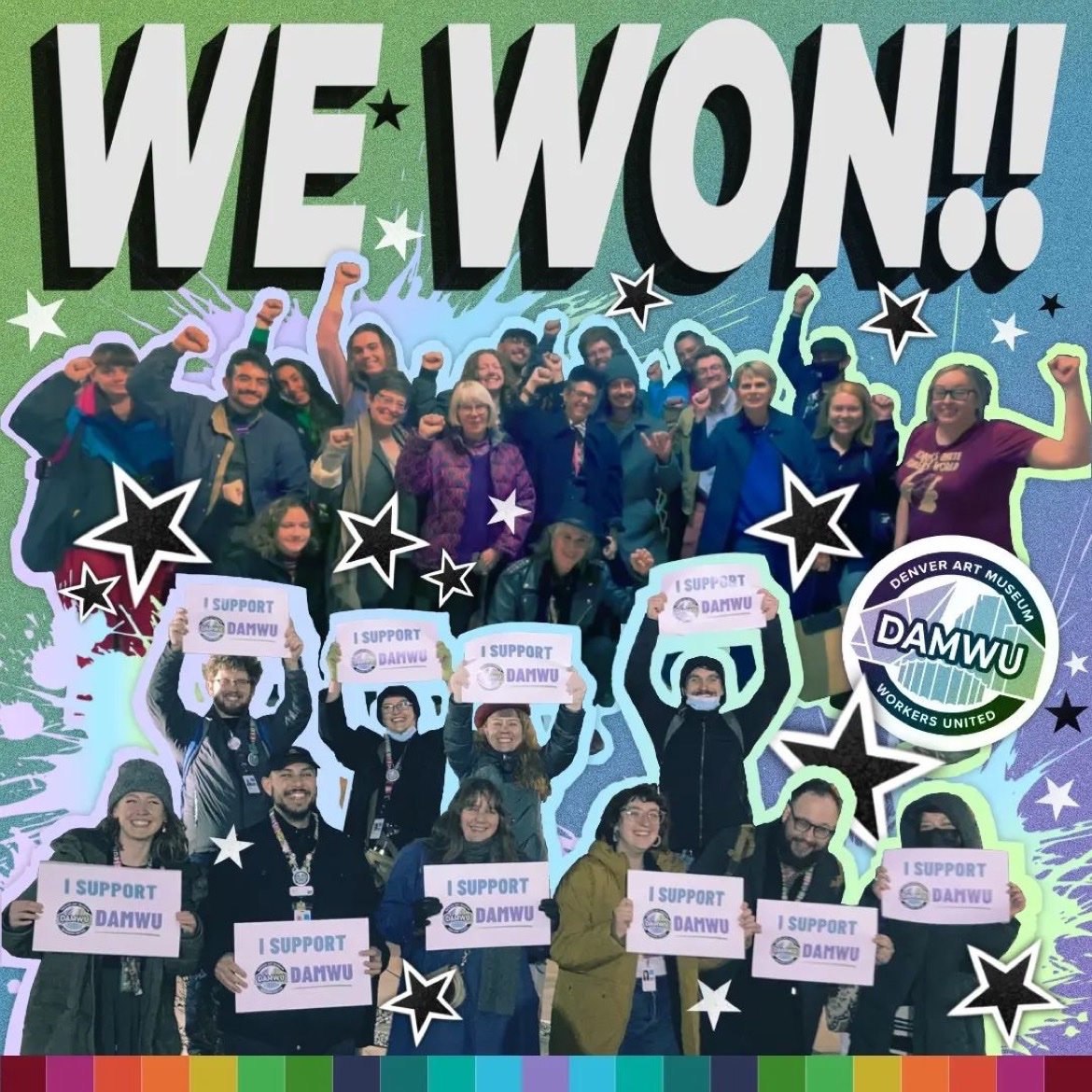 cwuafscme's tweet photo. Congratulations to Denver Art Museum Workers United on their union election victory! Despite an intense union busting campaign, workers voted YES for their union 120-59, becoming the first unionized art museum in Colorado. Whoohoo πππ₯ Let's get it! #cwuafscme https://t.co/fVXHJzot2J