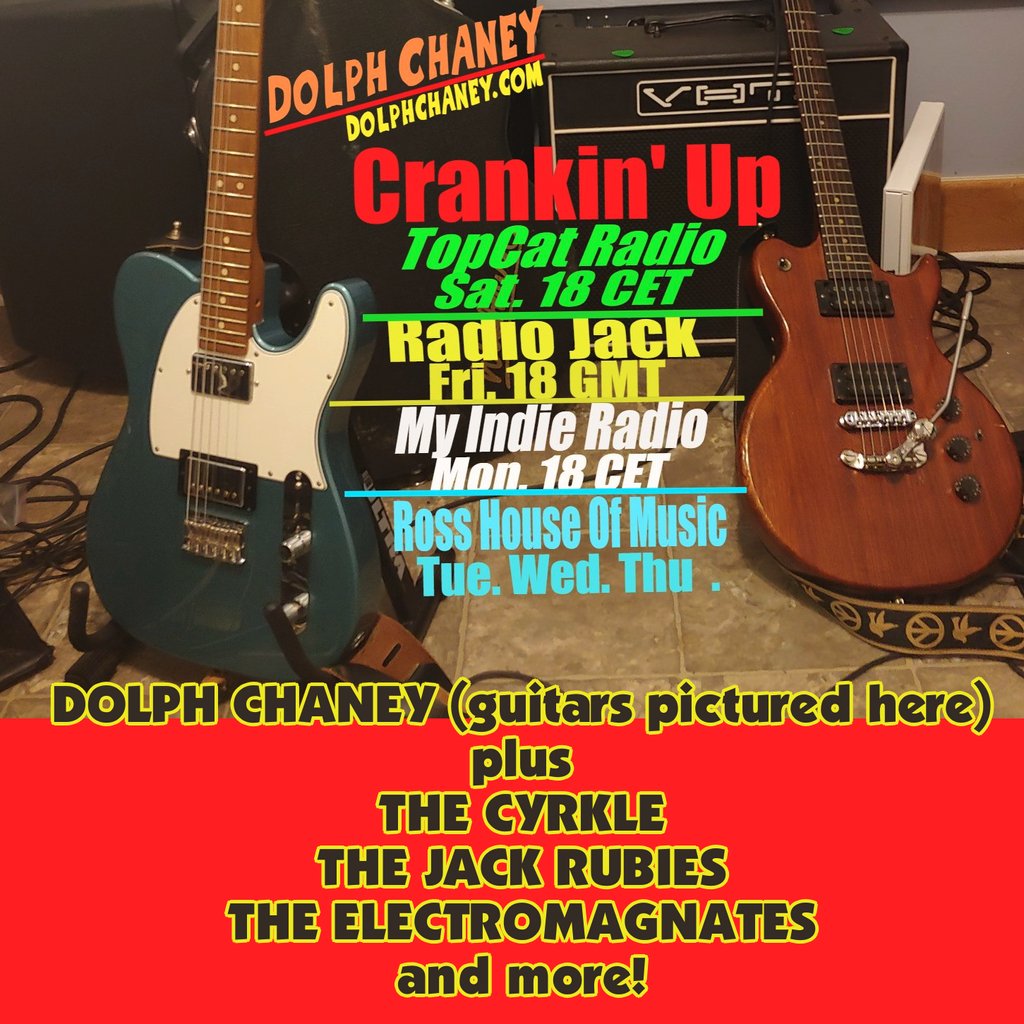 Dolph Chaney's guitars on the graphic for Crankin' Up, and his music joins The Electromagnates, The Cyrkle and The Jack Rubies on Roy Crank's playlist! Music at bigstirrecords.com and the show is right here: facebook.com/RoyCrankmusic/… #CrankinUp #IndiePop #IndieRock