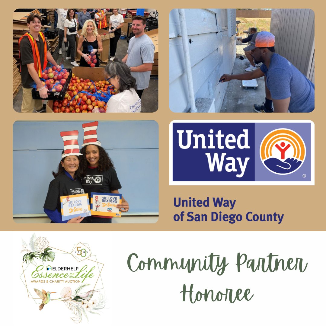 We are honored to recognize @UnitedWaySD as our Essence of Life 2024 'Community Partner'! Building relationships across all generations, United Way strengthens our community. Join us at Essence of Life 2024: bit.ly/EOL24