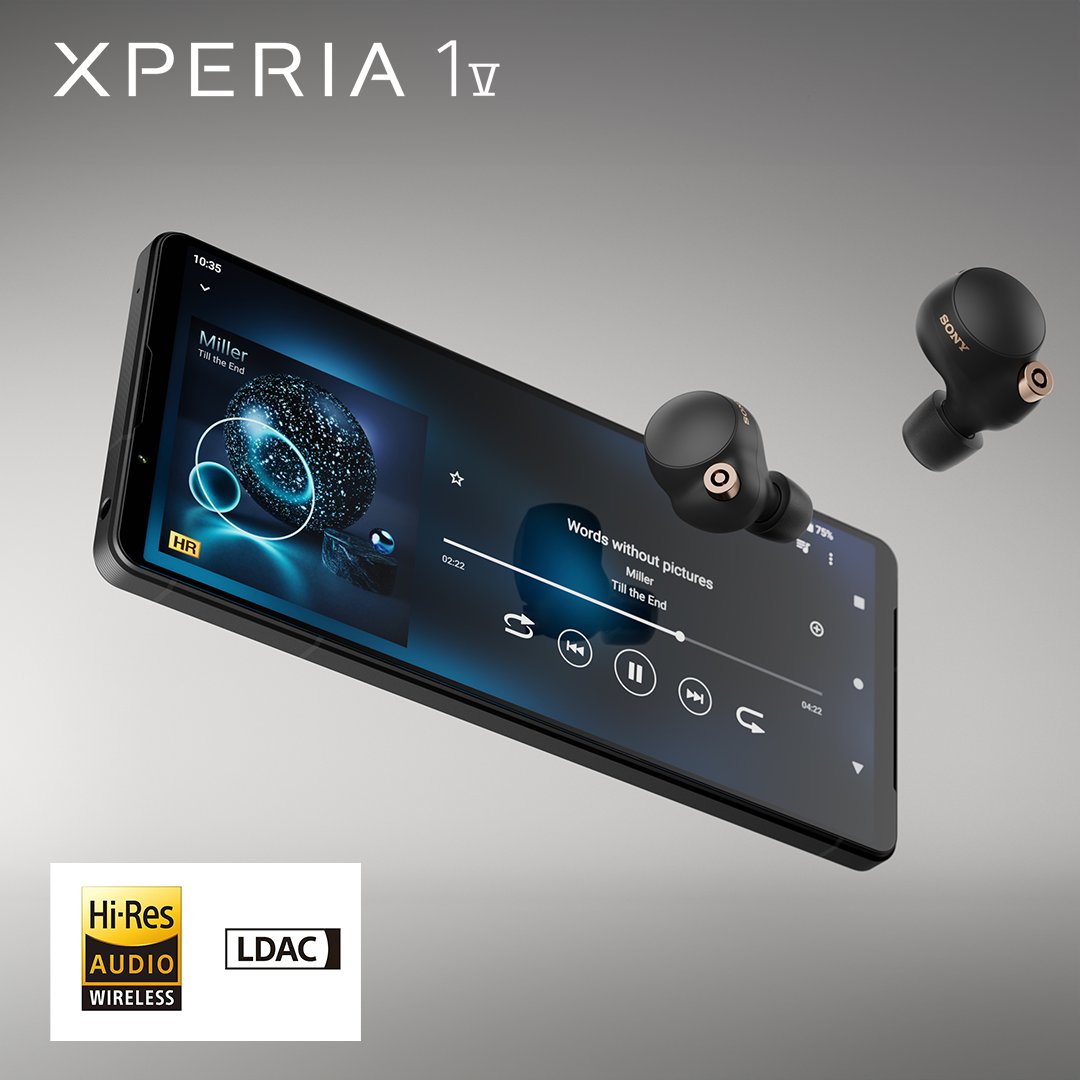 Music sounds better on Xperia. 
Did you know Xperia 1 V supports Hi-Resolution Audio Wireless? By combining Sony's LDAC wireless headphones with your device, you can enjoy High-Resolution Audio content in exceptional quality thanks to LDAC: our industry-adopted coding technology.