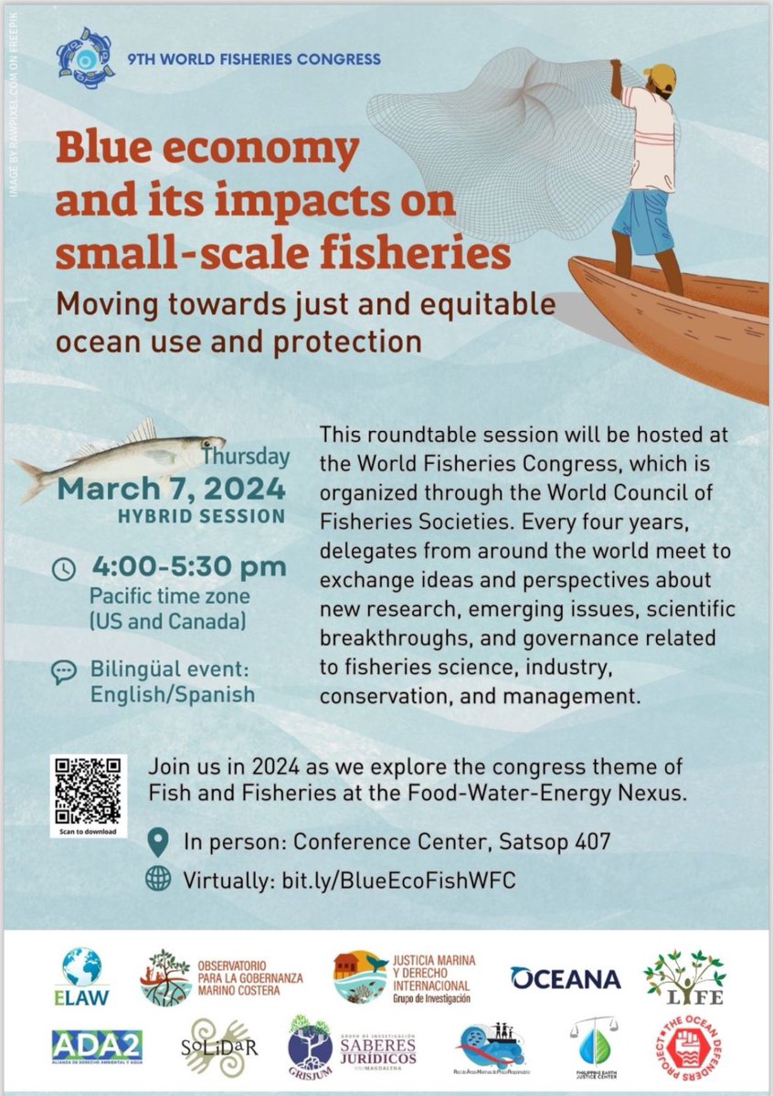 Join an open dialogue session aimed to generate forward-thinking conversations for empowerment of fishers and communities. Starts today at 4 pm Pacific 7 March 2024. Join here: lnkd.in/ggFgt6jR  #WFC2024 #ELAWMarineWorkingGroup #SmallScaleFisheries