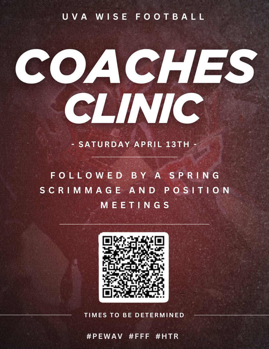 🚨HIGH SCHOOL COACHES🚨 Mark your calendars for April 13th, come join us for the opportunity to meet and talk with our coaches all about UVA Wise football and to watch a scrimmage and hang out! forms.office.com/r/h22kpcjiBK #PEWAV #FFF #HTR