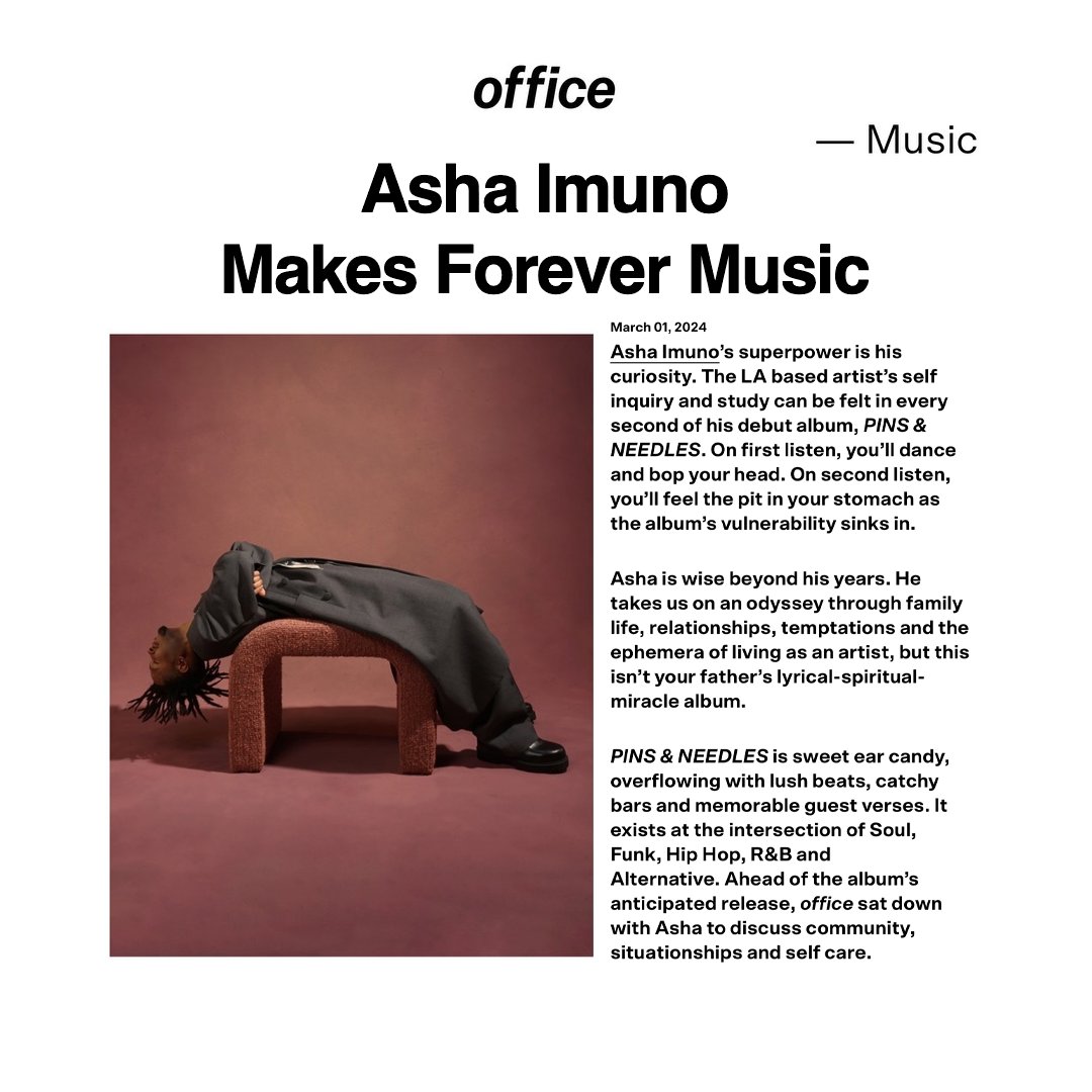 GuinRecords's tweet image. "Asha Imuno Makes Forever Music" - that's a headline we love to see for @officemagnyc!  Congratulations again to @ashaimuno for all of the love on 'PINS &amp;amp; NEEDLES"