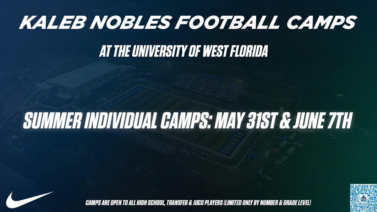 🚨2024 Camp Registration is Live! 🚨 We look forward to seeing and evaluating you at our annual Kaleb Nobles Football Camps at The University of West Florida! Link 🔗⬇️ …ootballcampsandclinics.totalcamps.com/shop/EVENT