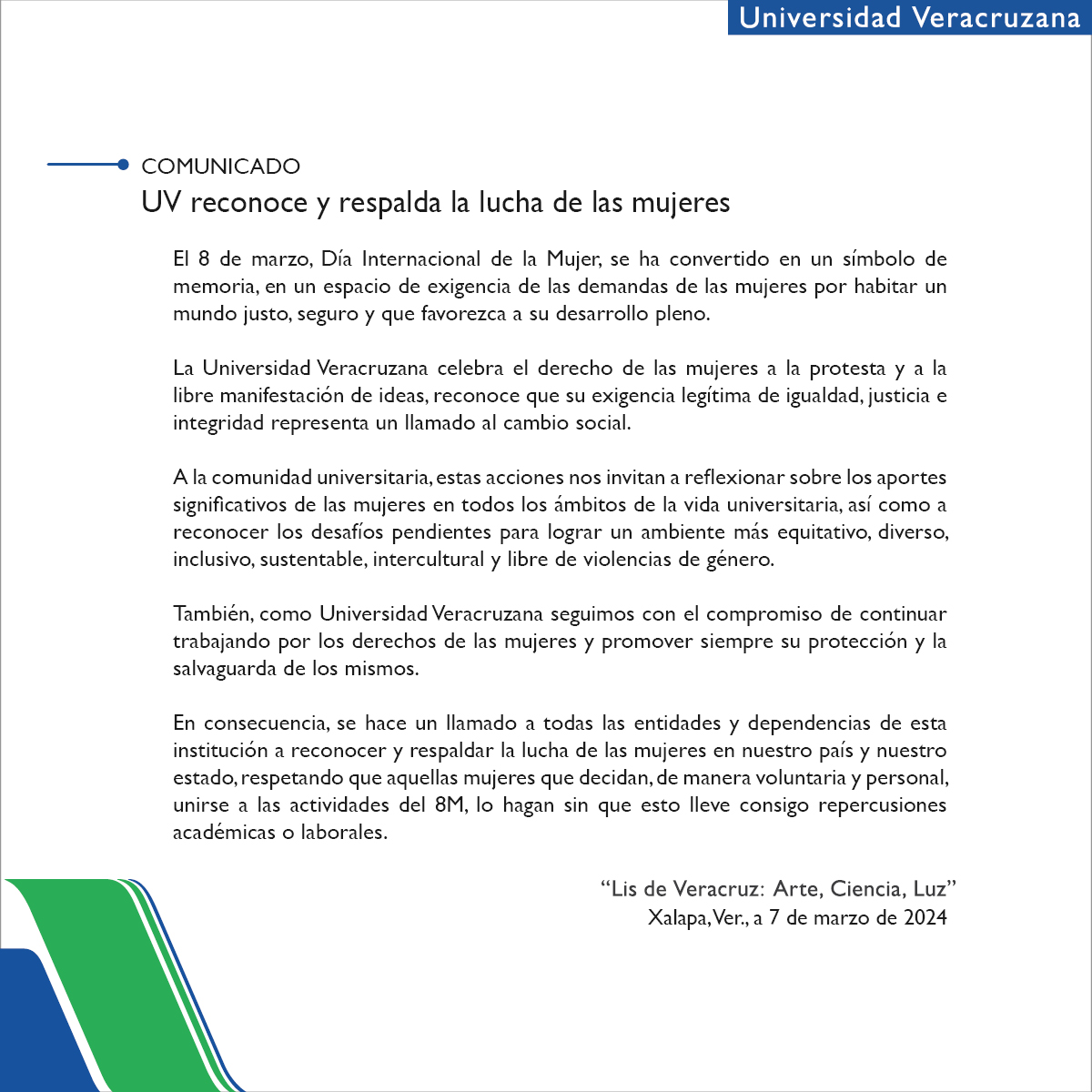 UVeracruzanaMx's tweet photo. #ComunicadoUV
En el marco del #DíaInternacionalDeLaMujer, la UV celebra el derecho de las mujeres a la protesta y a la libre manifestación de ideas y reiteramos nuestro compromiso en trabajar por sus derechos y promover siempre su protección.
Versión web: https://t.co/UoHI94rGtv https://t.co/hmPHL7XkWo