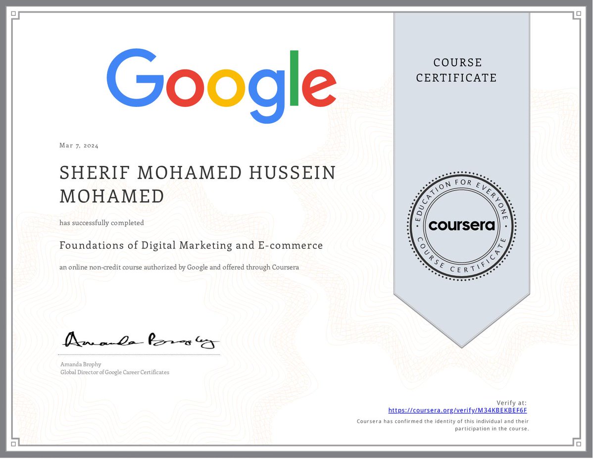 I completed Foundations of Digital Marketing and E-commerce! Check out my certificate coursera.org/share/b36d28cf… #Coursera