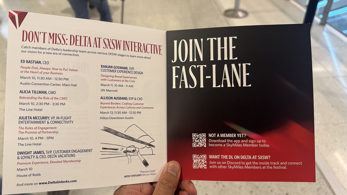 Feels like Delta is winning the SXSW brand wars before the festival even starts 👀

Tons of programming, shuttles, a lounge w/ after hours for Medallion members, a welcoming committee at the airport upon landing. Sheesh.