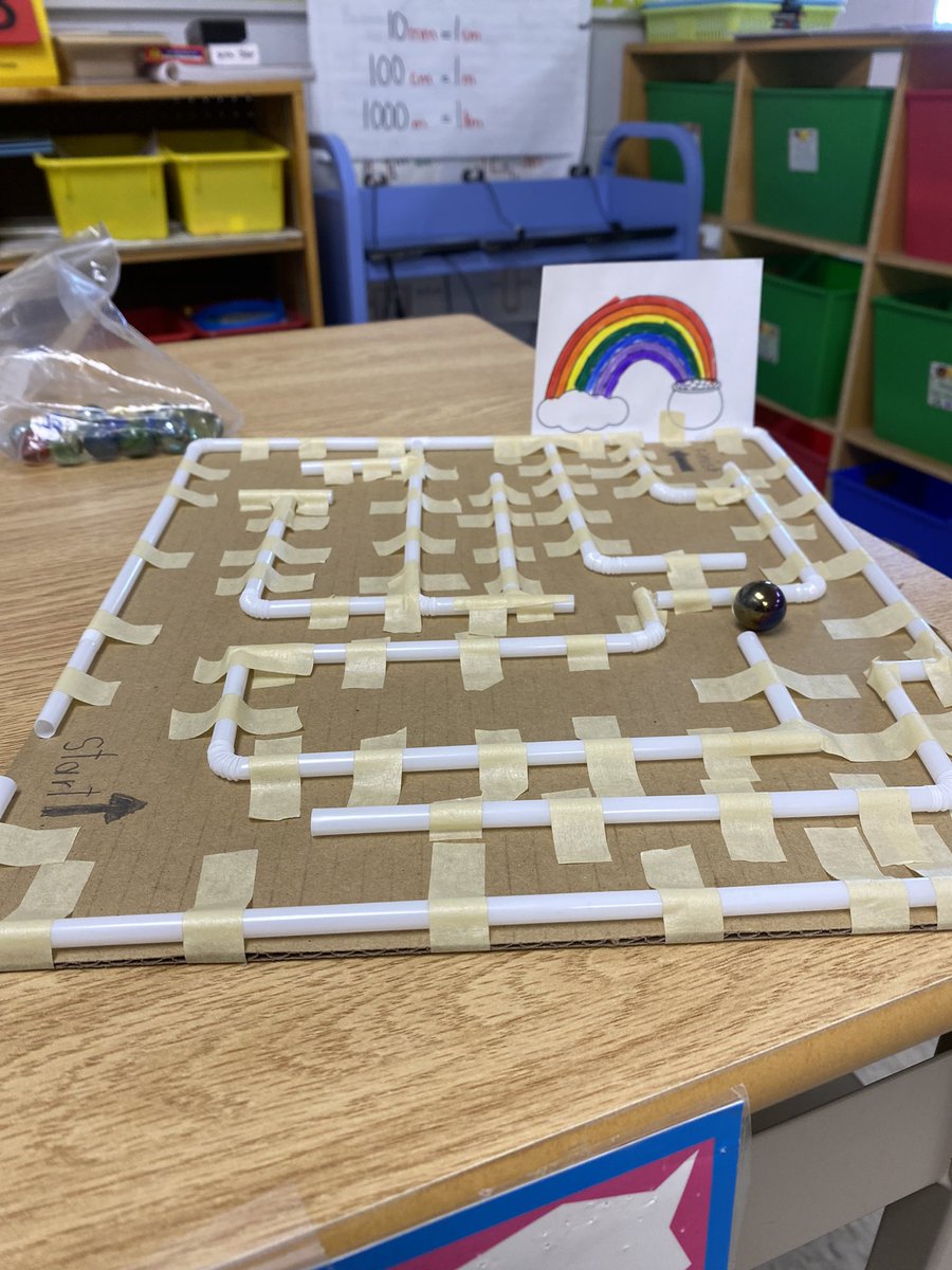 MrsKroeger's tweet photo. The Grade 3s used the Engineering Design Process to design, create and test their Marble Maze!  They finished at the pot of gold!☘️ 🌈☘️@STCTimberwolves https://t.co/v0gSQEsV20