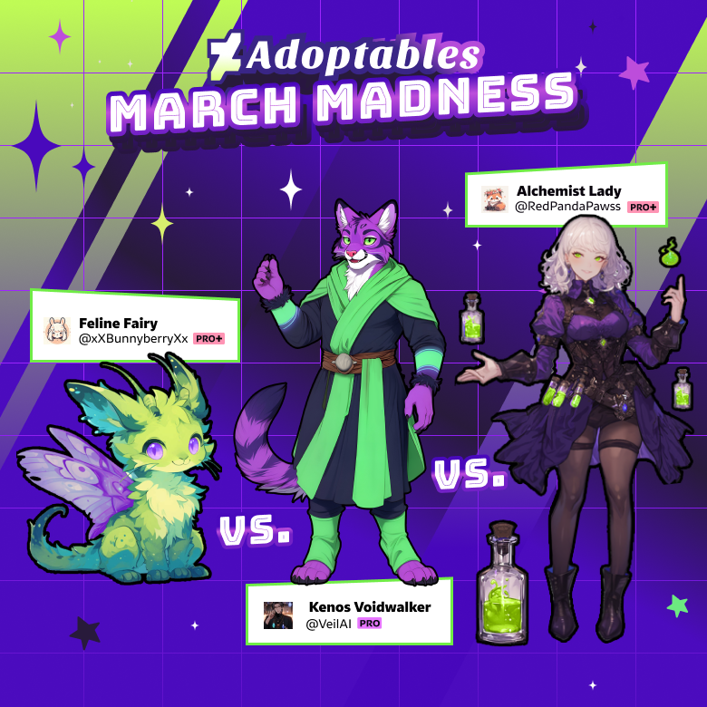 turbuggie's tweet image. So, deviantart is hosting an "Adoptables March Madness" event, where all 3 example adoptables are AI-generated. The entries in the replies to their promotional journal post are also swamped with AI-generated images. I'm speechless.
