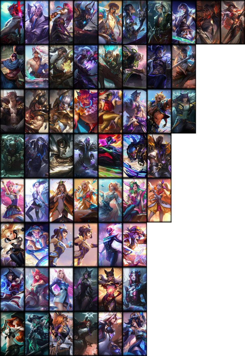 BessWisty's tweet photo. It's funny how people keep bashing or talking about how unfair is the amount of skins Lux, Ahri, Sera, MF, Kat and other female champs get. I did this list of how many skins some champs got since July 2020. Guess the champs that are a "problem"? And the ones that are praised? https://t.co/J0NHUthIIs