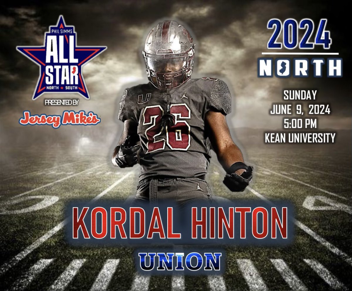 KD (@kordalhinton) on Twitter photo Proud to announce that I have been selected to play in the 46th Annual Phil Simms North South All Star Football Classic!!! New Jersey’s Premier All Star Football Game!!! GO North!!!
<a href="/PhilSimmsQB/">Phil Simms</a> <a href="/PSimmsNoSoGame/">Phil Simms North South All-Star</a> <a href="/SimmsComplete/">Simms Complete</a> <a href="/TheU_FarmersFB/">UHS FOOTBALL</a> Proud to announce that I have been selected to play in the 46th Annual Phil Simms North South All Star Football Classic!!! New Jersey’s Premier All Star Football Game!!! GO North!!!
<a href="/PhilSimmsQB/">Phil Simms</a> <a href="/PSimmsNoSoGame/">Phil Simms North South All-Star</a> <a href="/SimmsComplete/">Simms Complete</a> <a href="/TheU_FarmersFB/">UHS FOOTBALL</a>