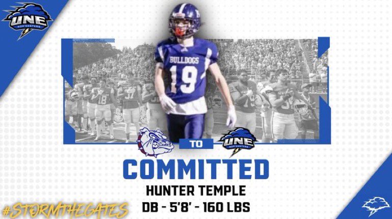 Proud to announce my academic and athletic commitment to the University of New England. Thank you to everyone who has helped me get this far. It’s just the beginning…#AGTG #STG🌩️ @UNEfootball @TimViall @CoachLichten @PHS_BulldogsFB @CoachSeanGreen @CoachRuest