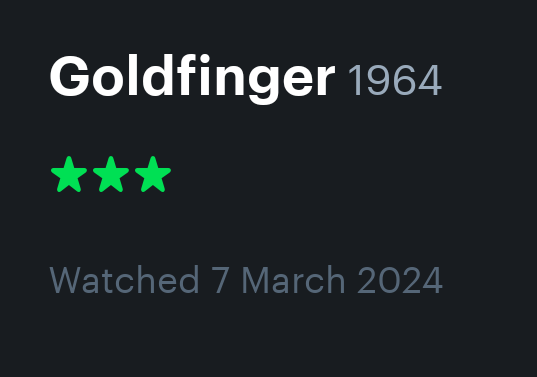 FirstCornishman's tweet photo. Finally got around to continuing James Bond. I think Goldfinger kinda sucks. https://t.co/oRkTNRwJc5