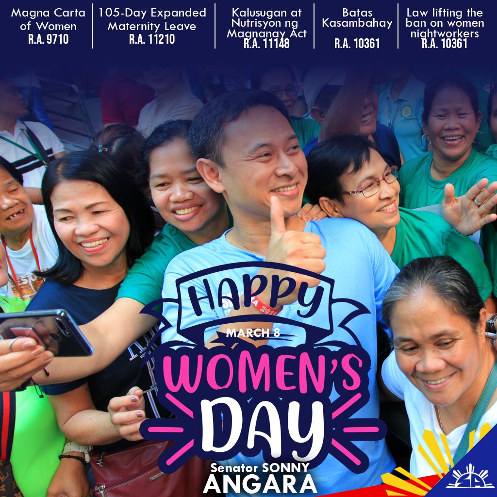 Happy Women's Day! #AlagangAngara #MagnaCartaOfWomen #ExpandedMaternityLeave #KasambahayLaw #First1000Days #NightWorkers