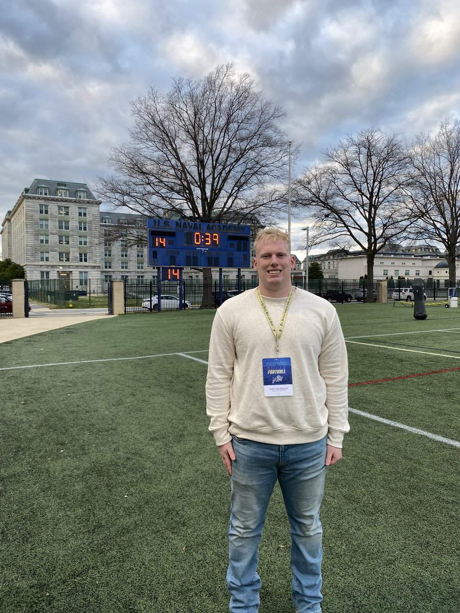 MattMcMahon55's tweet photo. I am proud and honored to receive my first offer to play football at the United States Naval Academy! Thank you to @_CoachNew, @NavyCoachYo, @Jay_Guillermo57 and the entire @NavyFB staff for believing in me. @BigMacsFootball https://t.co/app5baIUqi