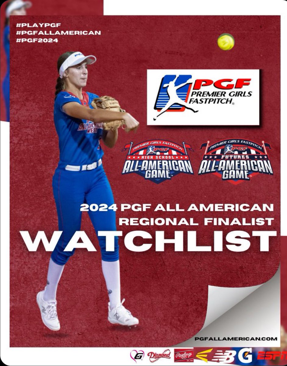 Very Honored to be on the @PGFnetwork 2024 Futures All-American Game Regional Finalist Watch List. Congratulations to my teammates and all of the very talented and deserving athletes that are nominated as well. @Intensity16uBOD @Donovansoftbal1