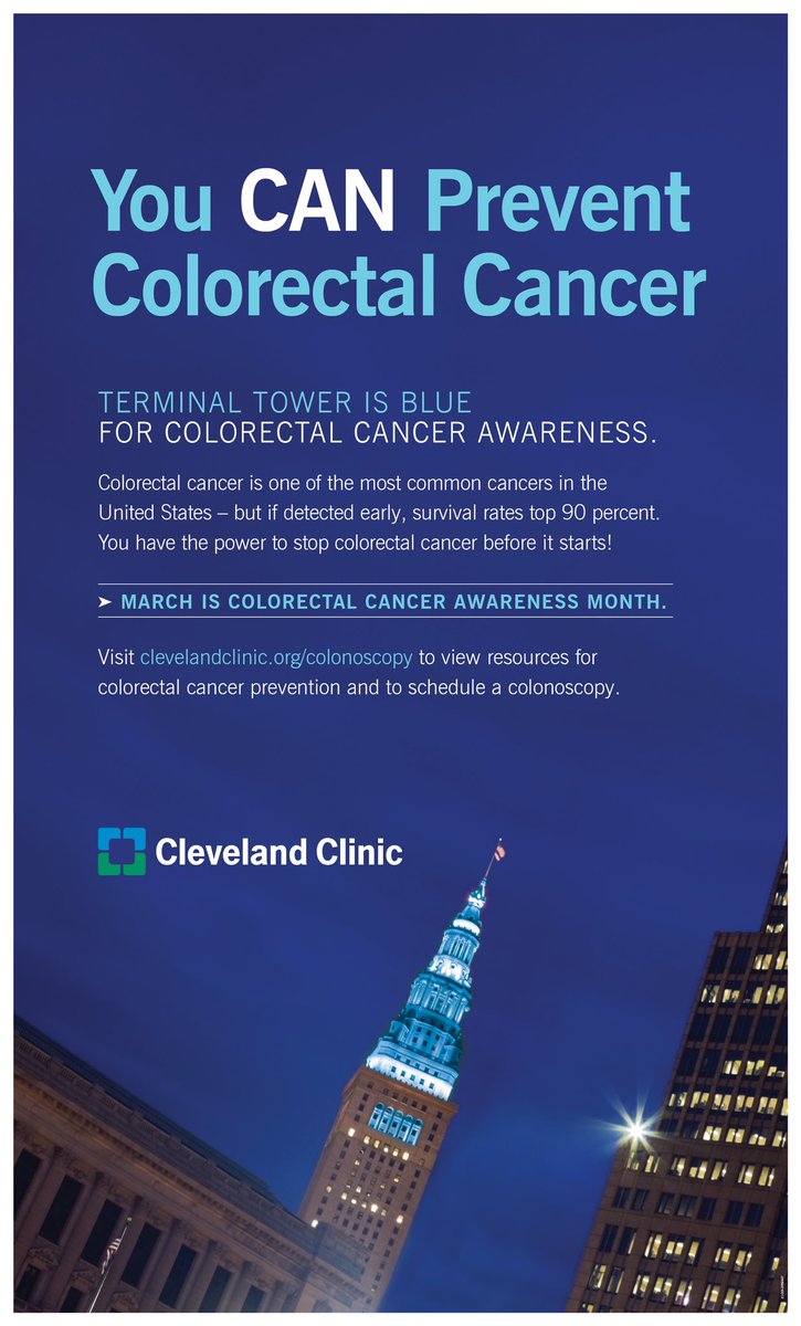 BLUE | For Colorectal Cancer Awareness Month. Colorectal cancer is one of the most common types of cancer, and if detected early, it’s also one of the most treatable. Colonoscopy screenings are recommended starting at age 45. To learn more visit clevelandclinic.org/colonoscopy…