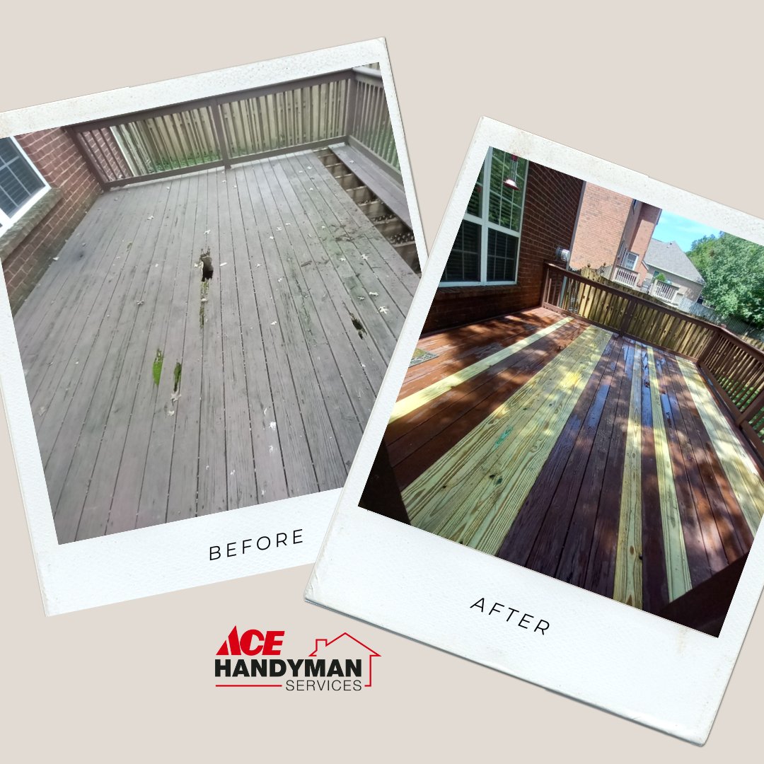 Is your deck showing signs of wear and tear? 🤔 Don't let it detract from your outdoor enjoyment. Trust Ace Handyman Services West Nashville for reliable deck repair solutions. Call 615-581-2288 to schedule your service and get back to relaxing in style! 🫶