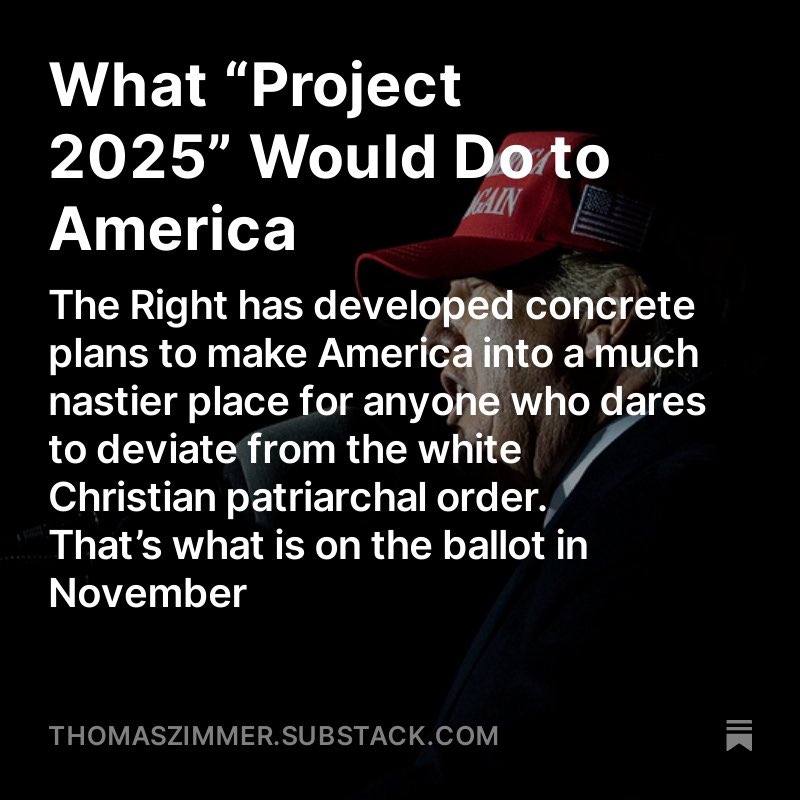 What “Project 2025” Would Do to America   Re-posting this in light of tonight’s State of the Union, in which Biden is apparently going to focus on “Project 2025.” Good! Because in a very real sense, this is what’s on the ballot in November:   🧵1/   thomaszimmer.substack.com/p/what-project…