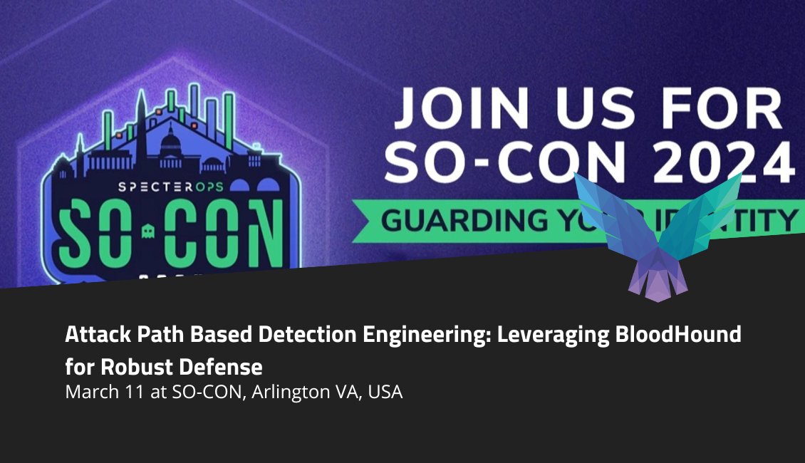 Next week, @olafhartong will present his talk on improving defenses by integrating #FalconHound during the SO-CON 2024 hosted by @SpecterOps. Learn how #BloodHound and #FalconHound can serve as extensions of your live monitoring capabilities. More info: specterops.io/so-con/