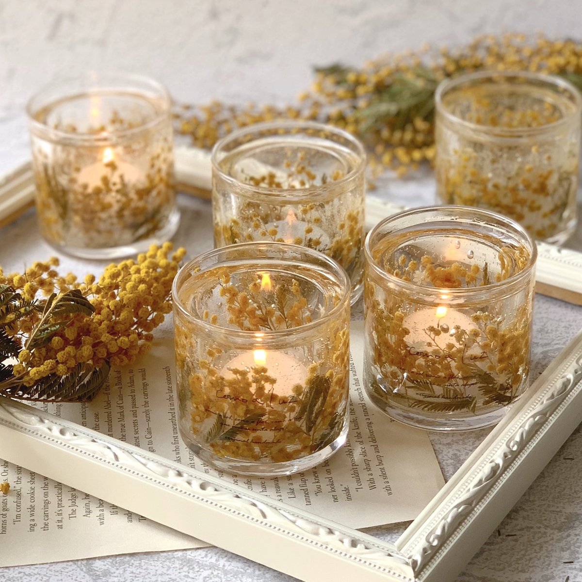 comoaluz's tweet photo. #ミモザの日 
今は販売してませんが、
ミモザのキャンドルホルダー🕯️

https://t.co/0e8a8kifWF https://t.co/9Zayywd5NE