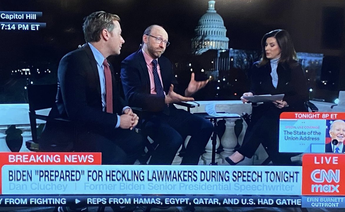 Dan Cluchey (@dancluchey) on Twitter photo Had a great time chatting with Erin Burnett during CNN's #SOTU coverage tonight, even if I apparently, at one point, made this face. <a href="/OutFrontCNN/">Erin Burnett OutFront</a> Had a great time chatting with Erin Burnett during CNN's #SOTU coverage tonight, even if I apparently, at one point, made this face. <a href="/OutFrontCNN/">Erin Burnett OutFront</a>