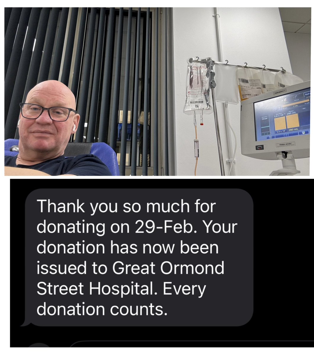 richardbarnes1's tweet photo. I'm so very proud to have helped seriously sick children at Great Ormond Street Hospital in London with my 271st blood platelets donation.
#bloodplatelets #giveblood #givebloodsavelives #greatormondstreethospital https://t.co/frXaAOrZB0
