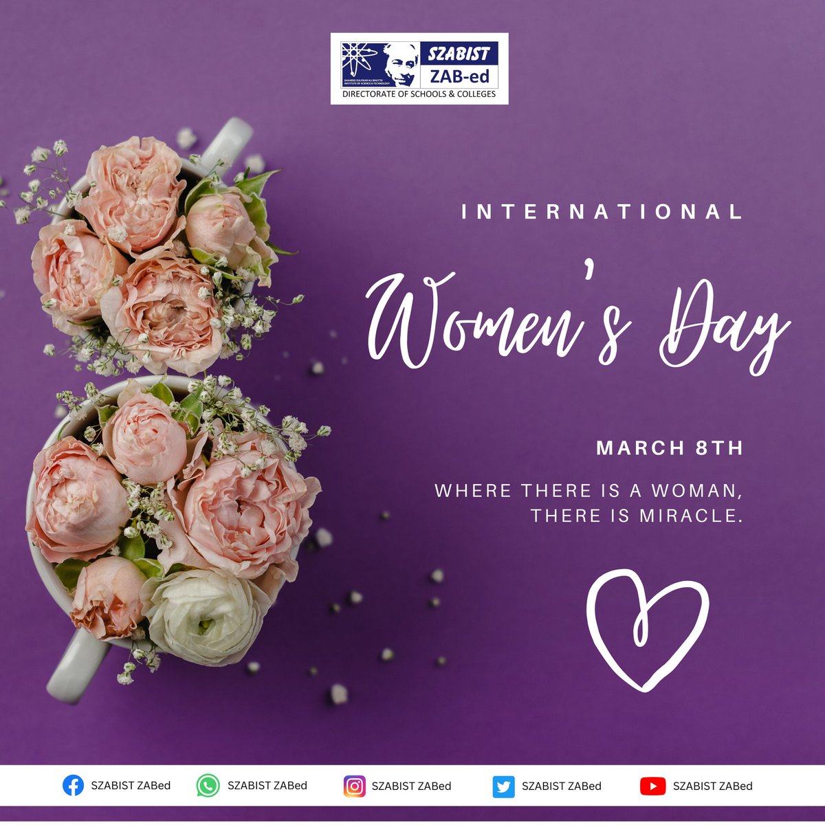 Happy International Women's Day 2024!

Today, let's honor all the amazing women who shaped our lives and motivated us to be strong everyday.

#SZABIST #SzabistZabed #IWD2024  #InspireInclusion2024  #internationalwomensday2024
