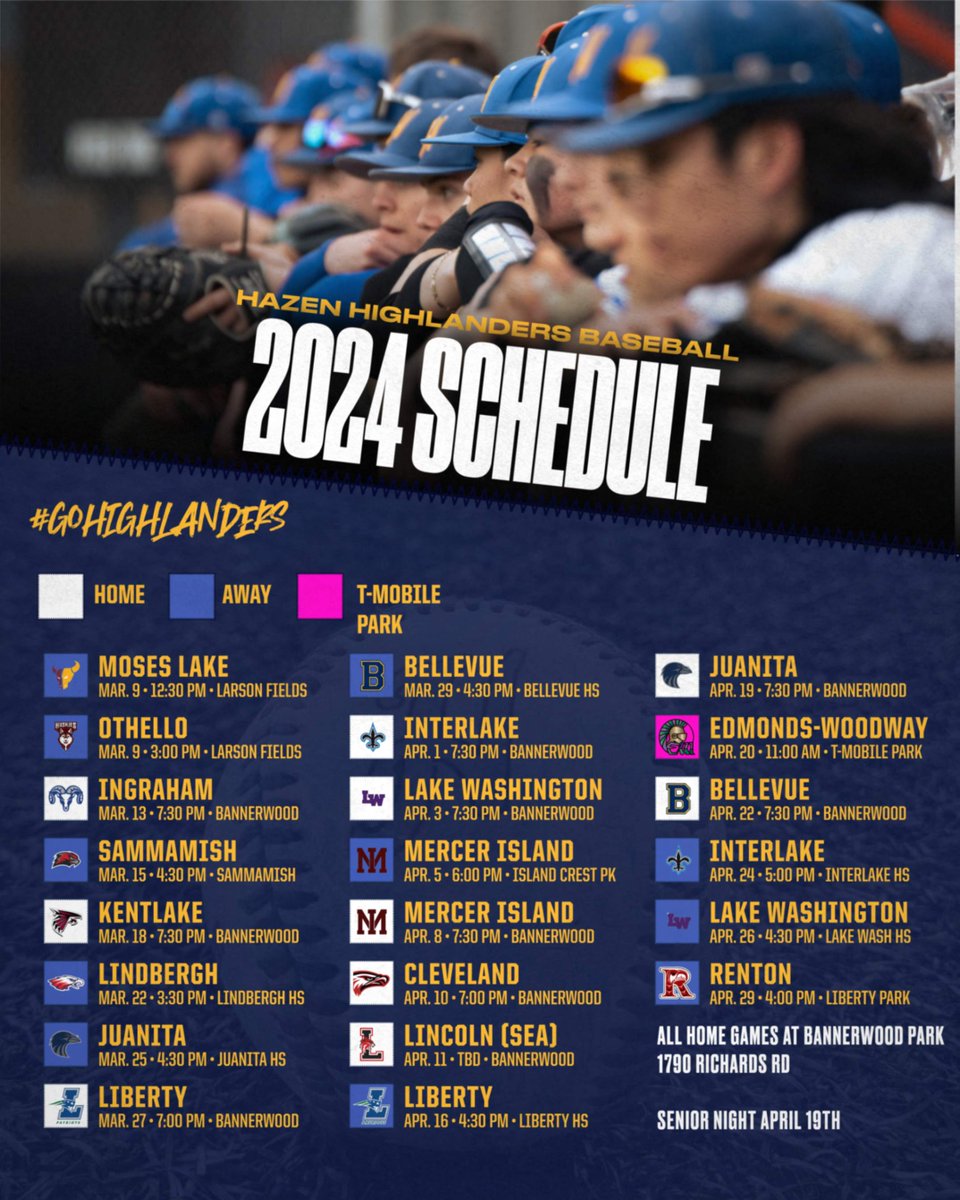 🚨SCHEDULE ANNOUNCEMENT🚨
Hazen Baseball is proud to announce our 2024 schedule featuring 7 games against teams that made it to State last year, including defending 3A champs Lincoln!

(Schedule is subject to change)