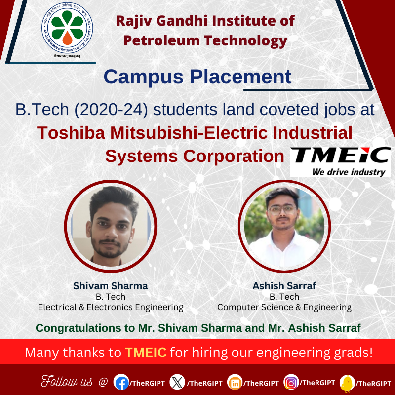 TheRGIPT's tweet image. B.Tech students shine bright as they land coveted jobs at TMEIC  || rgipt.ac.in ||
#RGIPT | #CampusPlacementDriveve | #BTechComputerScience | #btechelectricalengineering | #TMEIC