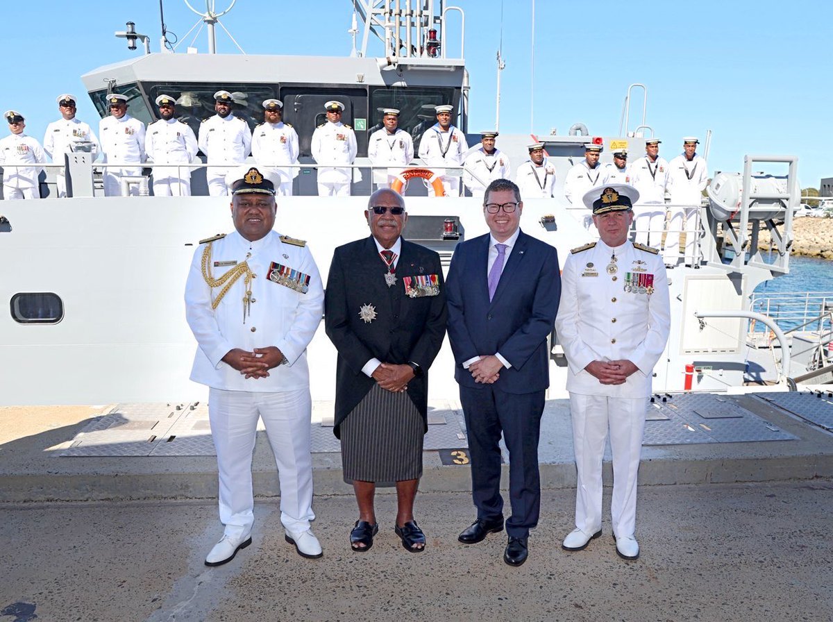 Yesterday, I had the privilege to hand over the 🇦🇺-built Guardian-class patrol boat RFNS Puamau to 🇫🇯 This ceremony marked the second new patrol boat delivered to Fiji under the Pacific Maritime Security Program & will continue the important work in upholding maritime security.