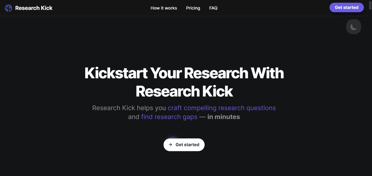 Today is a great day to start working on your research project.

And if you would like to brainstorm research questions, Research Kick can help you with it.

1. Simply type in the title of your project and Research Kick will give you several research questions.

2. Pick one you