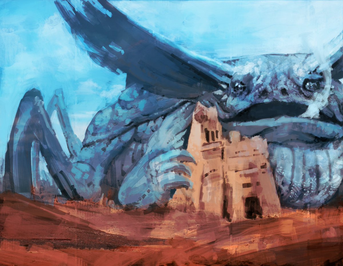 Morning painting of a Balatan considering nomming on a ruined wizard's tower

(The Balatan is a creature <a href="/KattKirsch/">Pretend Murder Enjoyer</a> and I came up with!)