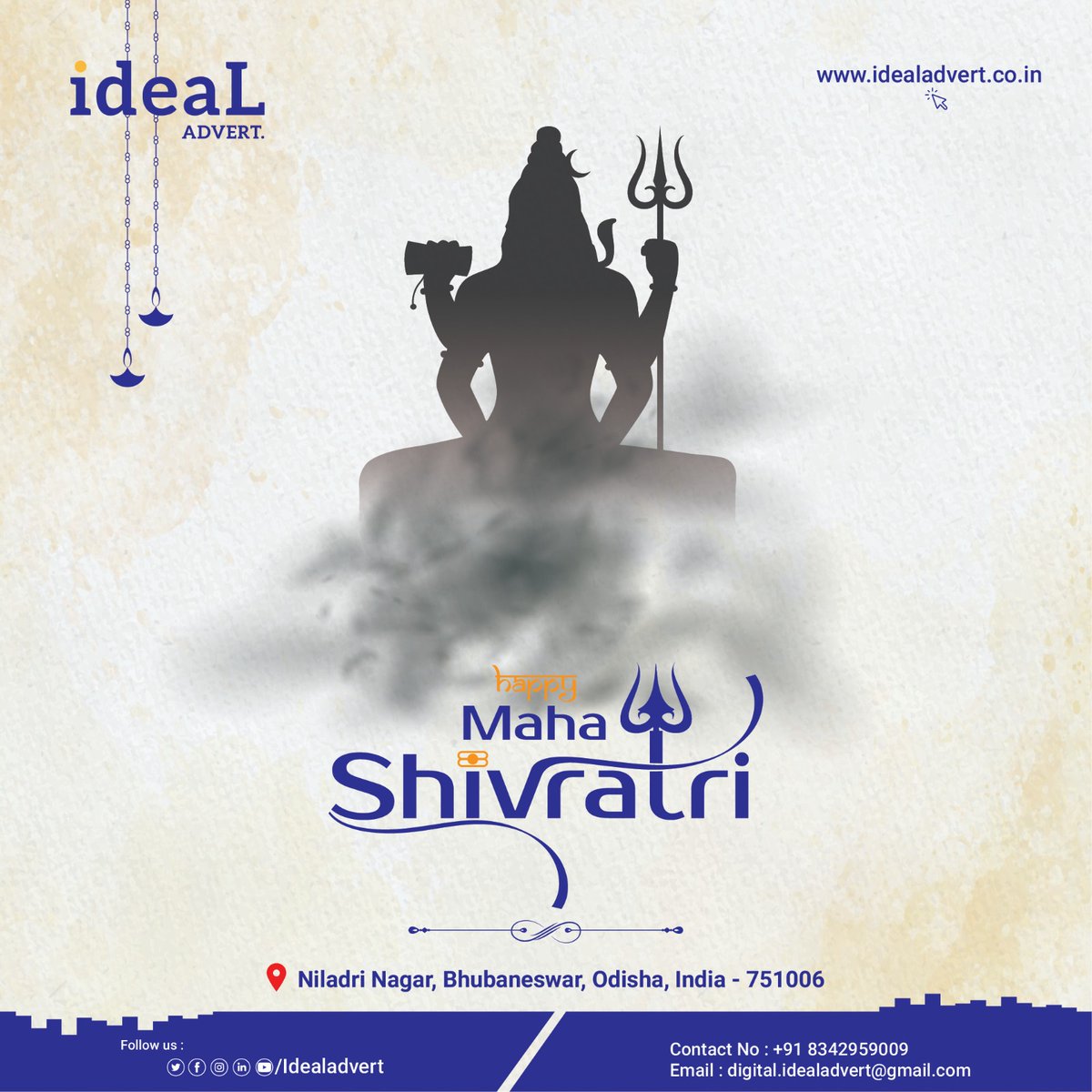 IdealAdvert's tweet photo. "May Lord Shiva bless you with
strength and wisdom on this auspicious occasion.
Wishing you a blessed Maha Shivaratri." #Mahashivratri #idealadvert https://t.co/bBKtTkq59v