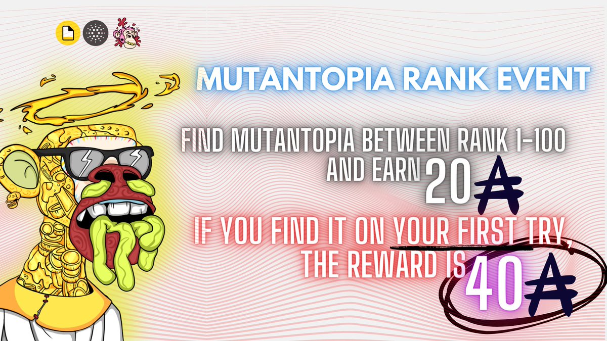 mutantopia's tweet photo. 🔥MINT EVENT ACTIVE!🔥

Current status is 1186/3333. 

⚠️If you find a Mutantopia between rank 1-100, you will receive a reward of 20 ADA. If it's your first time to get a Mutantopia and you can do it on your first try, 40 ADA REWARD!

CLICK HA  R R R RD! https://t.co/ooe2x0v4oa

This event will end when Mutantopia reaches 1500. Good luck!