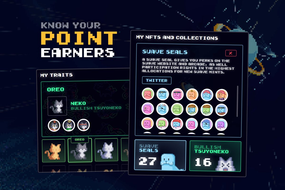 Keep track of which Seals and Nekos are earning you your Suave points. 💫

A new feature at: suave.la/me