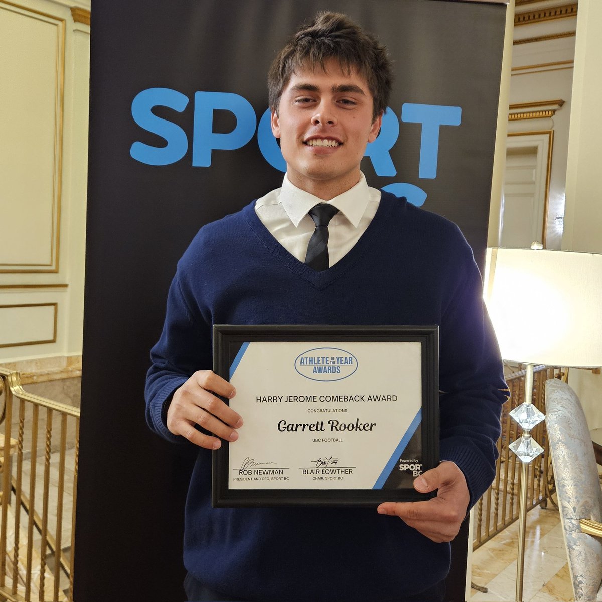 🏈 FB | A huge congratulations to @ubcfbl QB Garrett Rooker, named @SportBC's Harry Jerome Comeback Award recipient! #SportBC56thAOY