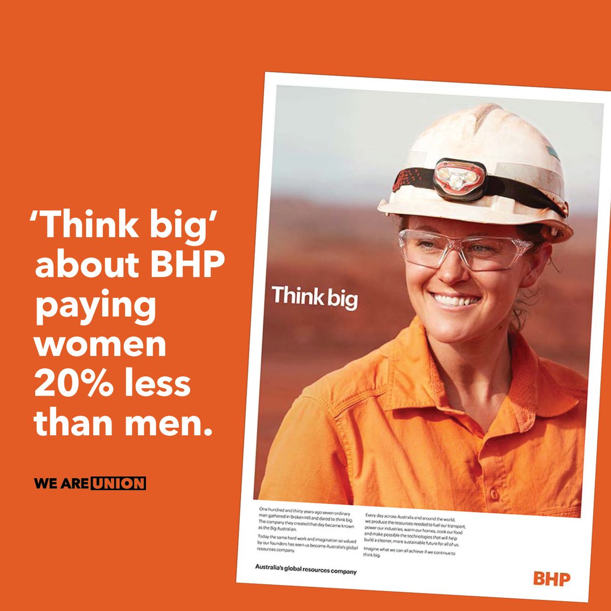 BHP pays women 20% less overall than men. Women make up 82% of the lowest paid jobs, and only 41% of the highest paid jobs at BHP. #IWD2024