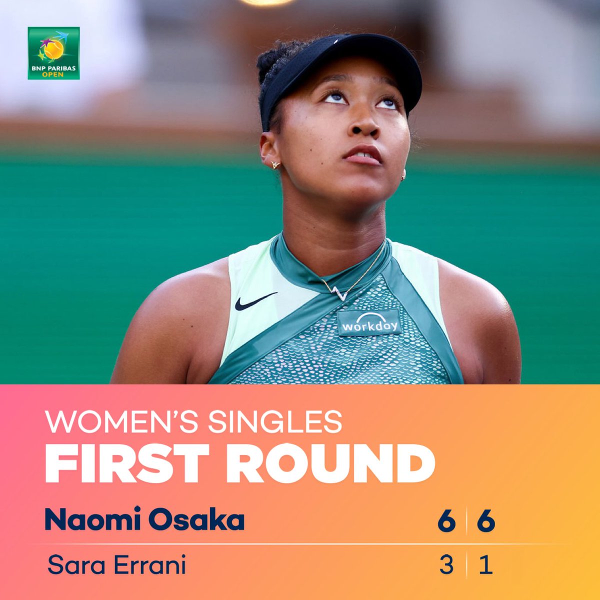 BNPPARIBASOPEN's tweet photo. Sprinting to the finish line 🏁 

@naomiosaka wins �� of the last 11 games to advance!

#IndianWells | #TennisParadise https://t.co/ooMkggHA6M