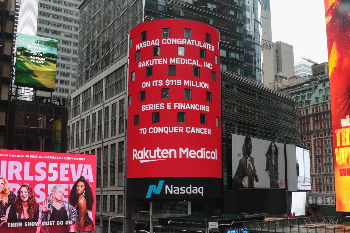 RakutenGroup's tweet photo. Excited to see #RakutenMedical’s recent Series E financing featured by @Nasdaq in Times Square, NYC.
Congrats to the Rakuten Medical team on this amazing milestone and their dedication in advancing the development of the #Alluminox platform.
https://t.co/0mHiO6XZzv https://t.co/SmV6RN2rnz