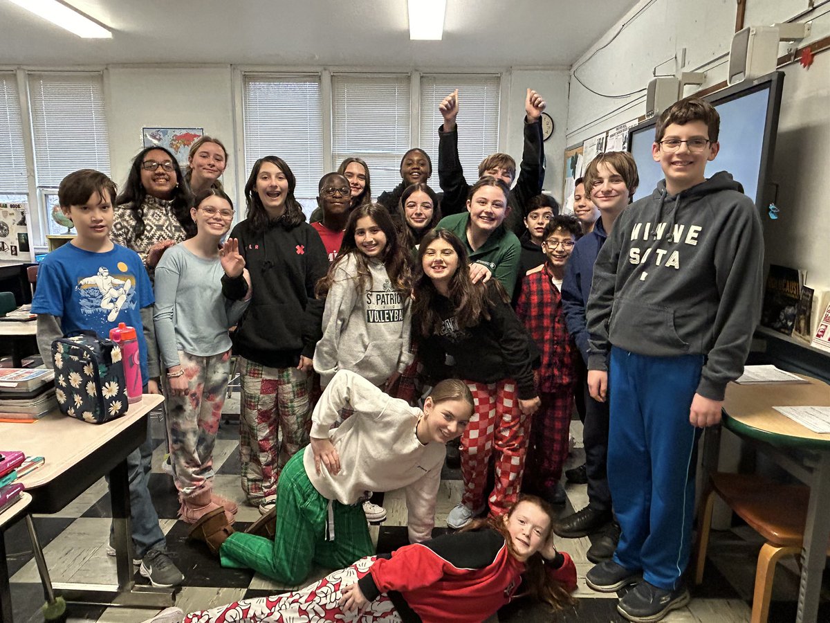StPatsYorktown's tweet photo. To celebrate meeting our 2024-2025 enrollment goal (for March), students enjoyed a Pajama Day and HW-Pass. #StPatsPride #Growth #Community #Culture https://t.co/Crgs1qDjEM