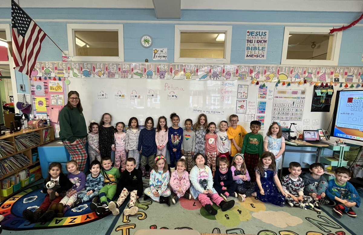 StPatsYorktown's tweet photo. To celebrate meeting our 2024-2025 enrollment goal (for March), students enjoyed a Pajama Day and HW-Pass. #StPatsPride #Growth #Community #Culture https://t.co/Crgs1qDjEM