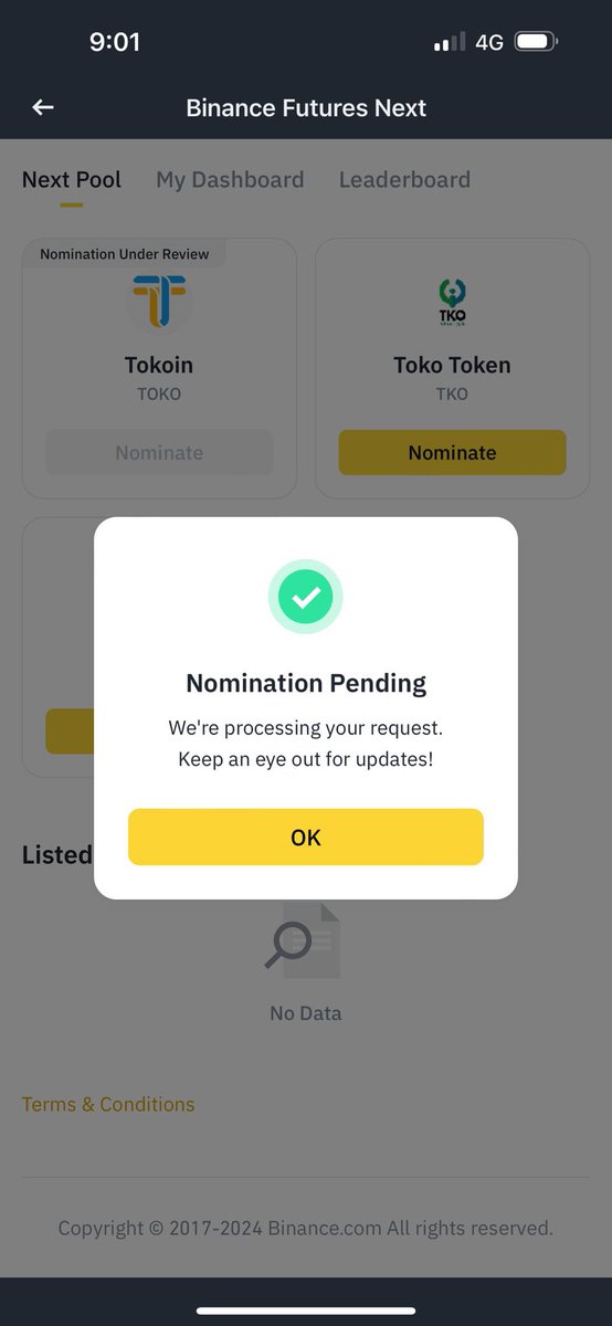 Wen binance??? <a href="/TokoinGlobal/">Tokoin Global</a> put up $TOKO for nomination personally on binance futures next this morning! Hopefully we will get approved! Keep an eye out for more updates on the process!