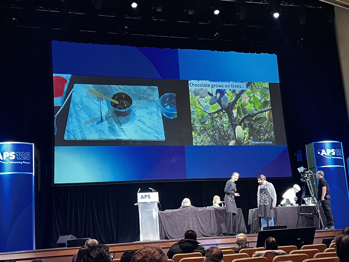 DRSowinski's tweet photo. #APSMarchMeeting physics meets chocolate. There's an actual chocolatier on stage, and this is the best conference ever. https://t.co/P8uH0bjH7d