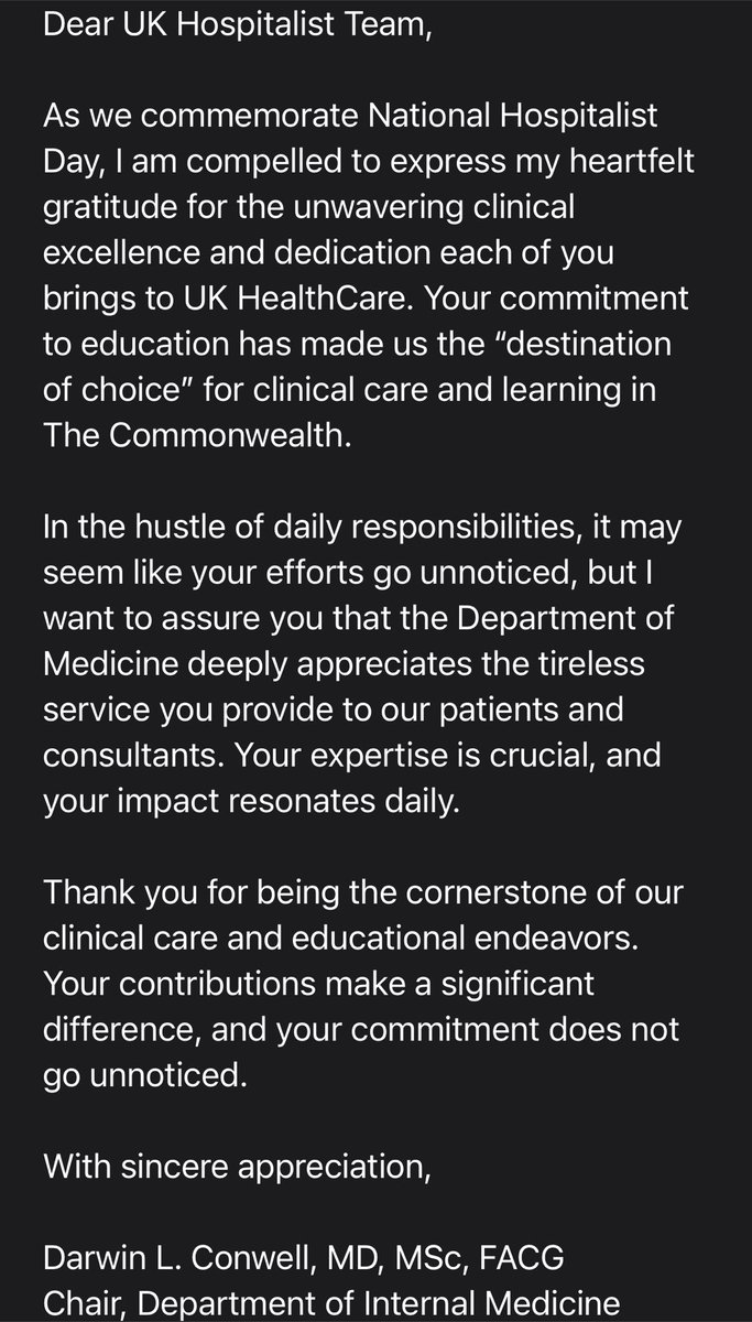 Thanks ⁦@DarwinConwell⁩ and ⁦@UKYMedicine⁩ ⁦@UK_HealthCare⁩ for your leadership, support and encouragement 🙏🏽🙏🏽🙏🏽 ⁦@SocietyHospMed⁩ uknow.uky.edu/uk-healthcare/… Celebrating the human in hospitalist because we are heart of the hospital ❤️